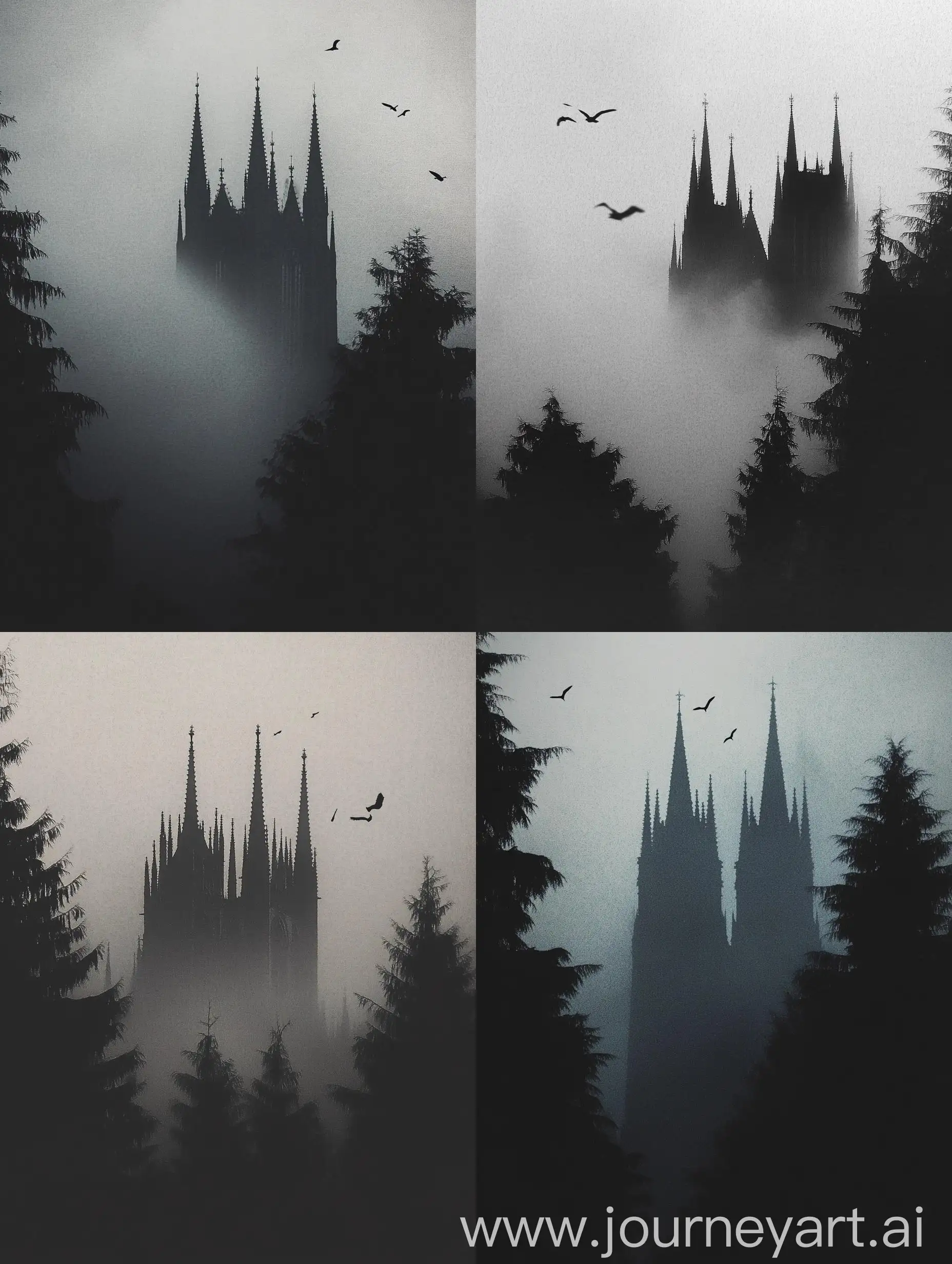 Eerie-Gothic-Cathedral-Silhouette-in-Heavy-Mist