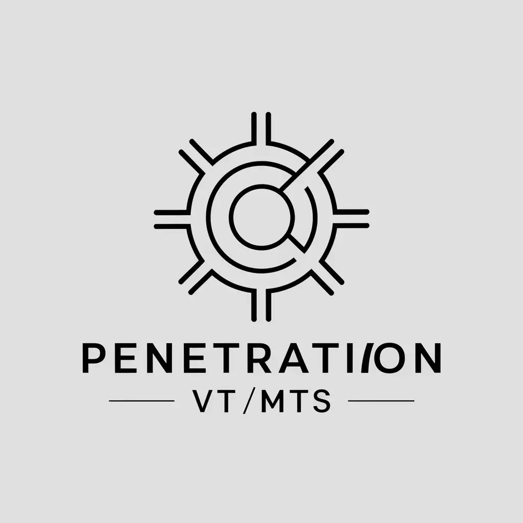 a vector logo design,with the text "Penetration test VT/MTS", main symbol:Penetration test,Minimalistic,be used in Technology industry,clear background