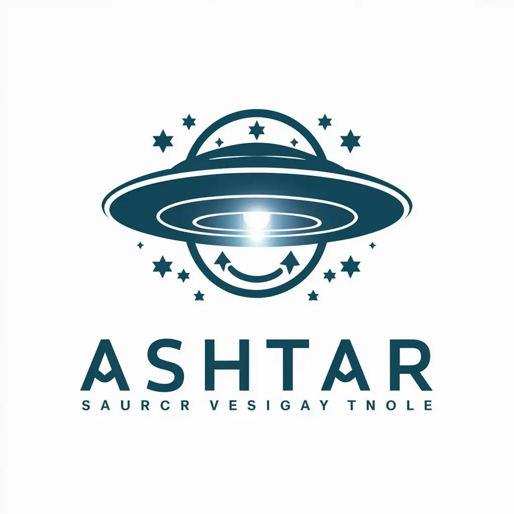 a vector logo design,with the text "Ashtar", main symbol:space, vast, saucer, light, atmosphere,,complex,clear background