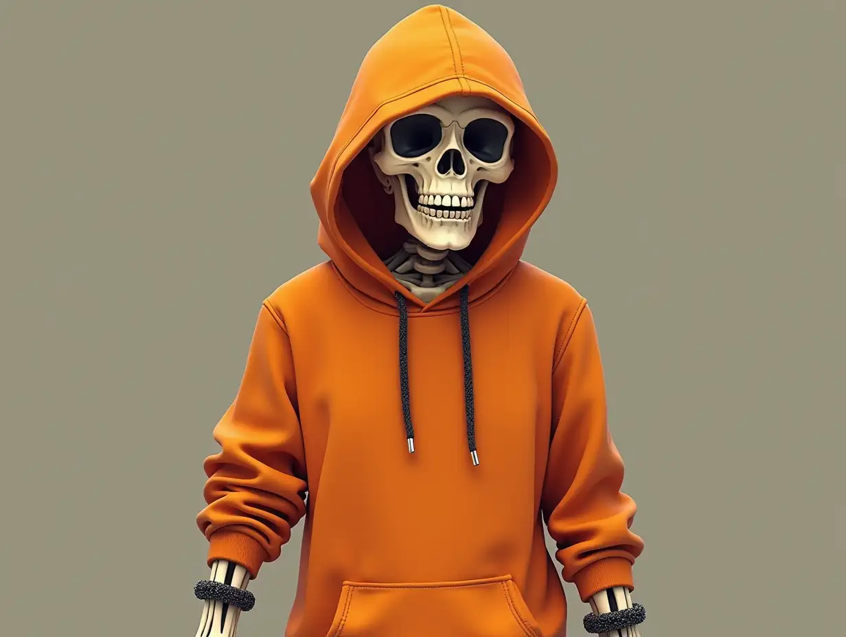 Lively-Skeleton-in-Orange-Hoodie-with-Beaded-Bracelets