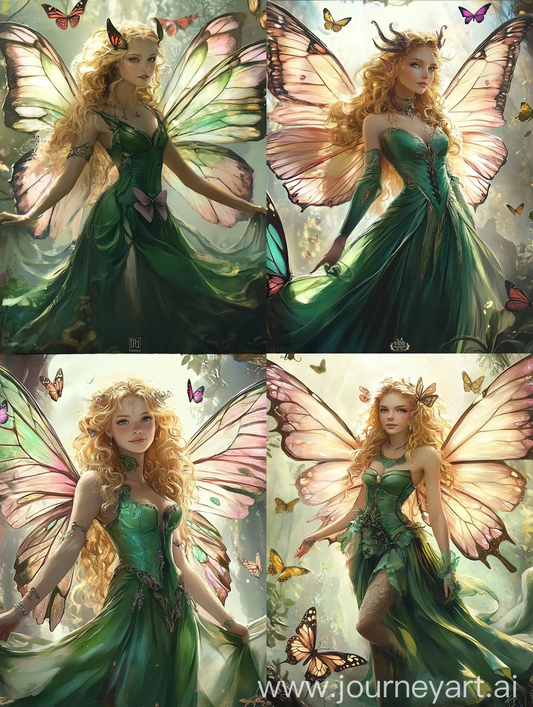 Fairy-Girl-with-Butterfly-Wings-in-Green-Dress-and-Blond-Hair