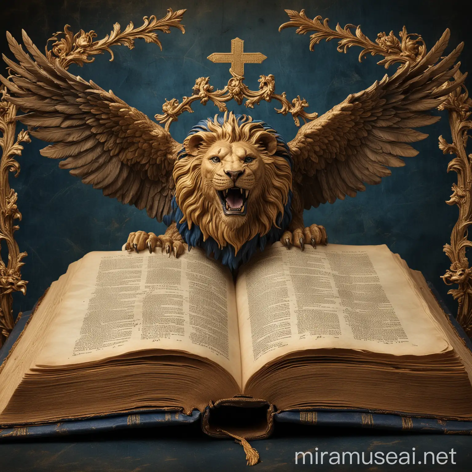 Royal Blue and Gold Bible with Soaring Eagle and Roaring Lion