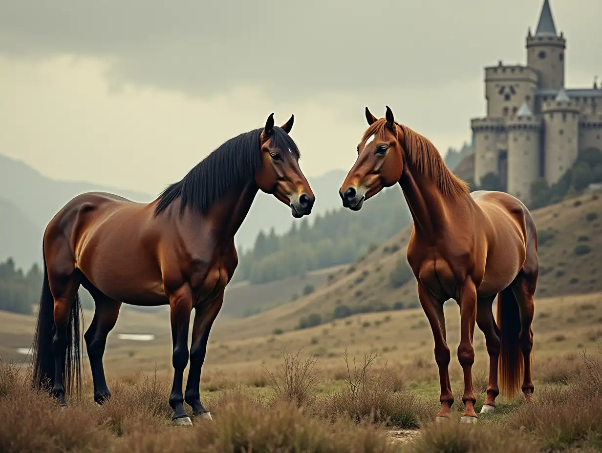 Realistic Photo, 2 Horse, castle