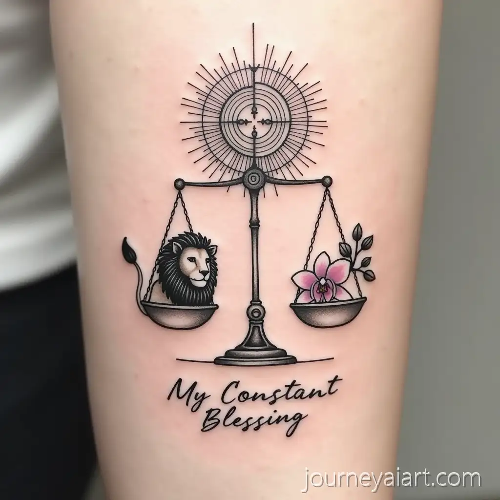 Geometric-Tattoo-Design-with-Lion-Orchid-Sun-Disc-and-Spiritual-Script