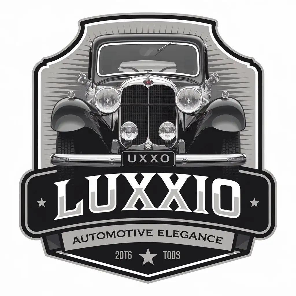 LOGO Design for LUXXIO Front Facing Classic Vehicle with Automotive Elegance Slogan