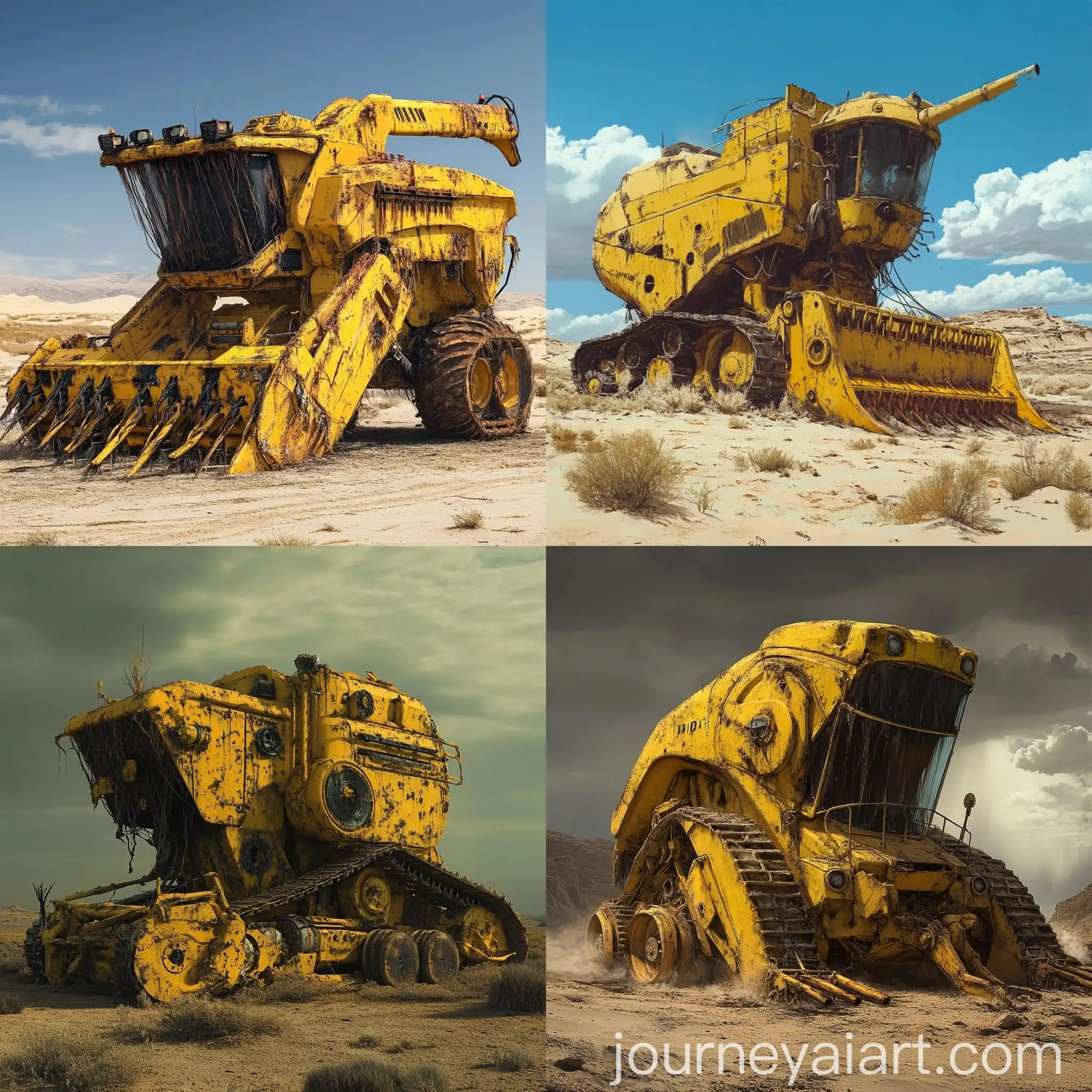 Sinister-Yellow-Cursed-Combine-Harvester-in-Desert