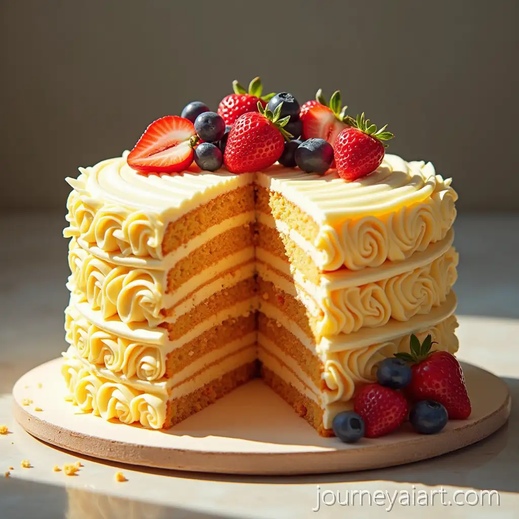 Delicious-AI-Art-Prompt-Expansion10Layer-Honey-Sponge-Cake-with-Fruit-Decoration