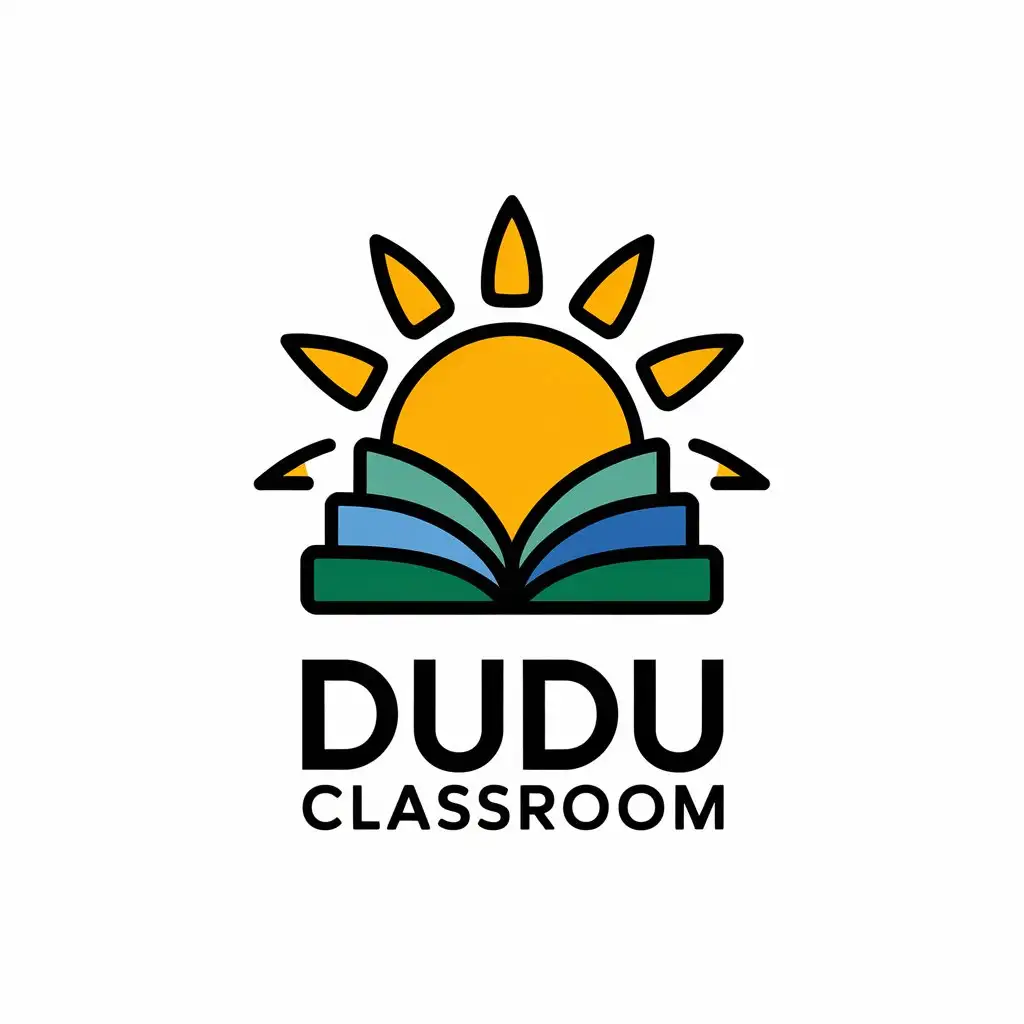 a vector logo design,with the text "Dudu classroom", main symbol:sun,Moderate,be used in education industry,clear background