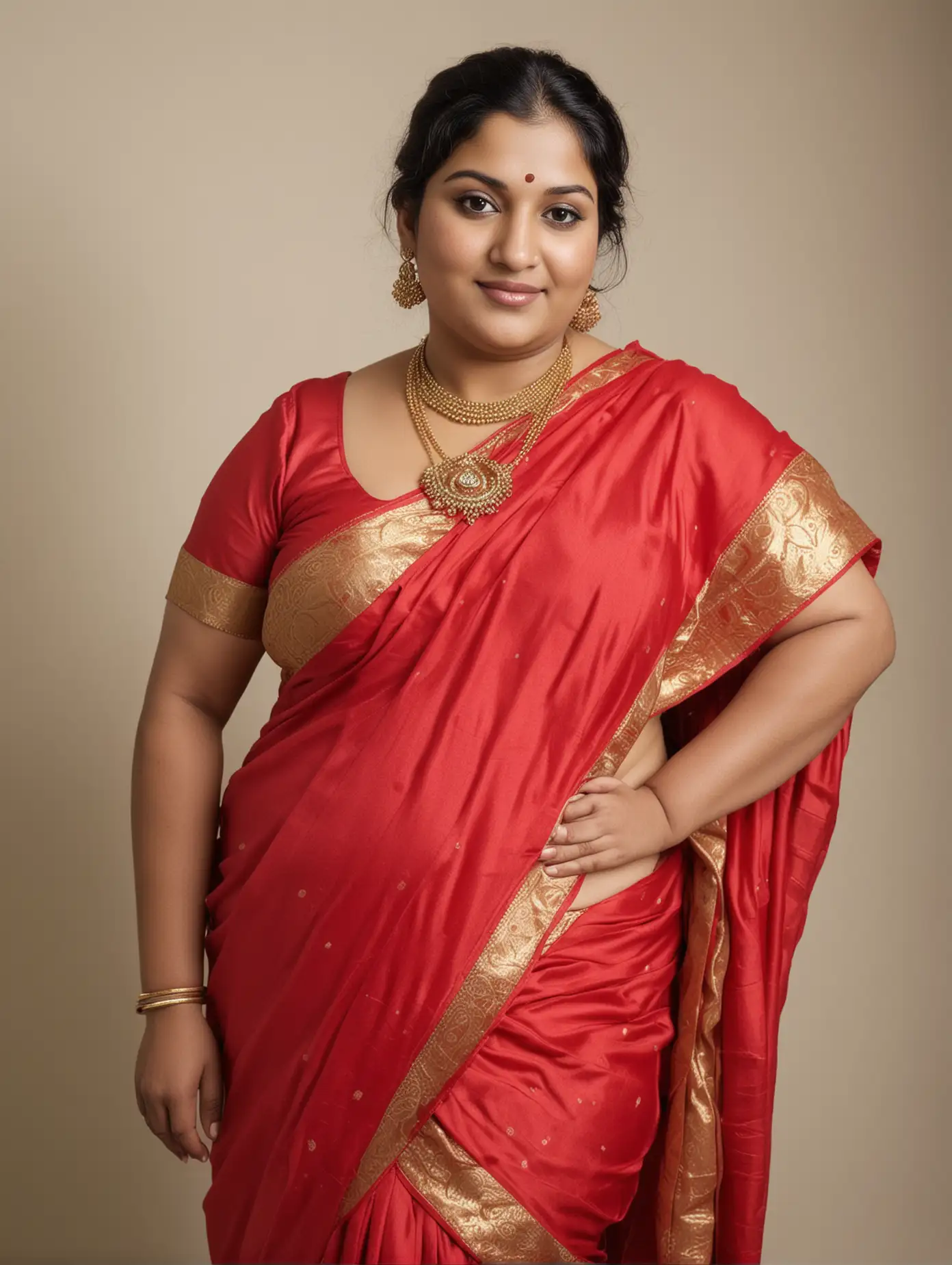 Mature Indian Woman in Elegant Red Sari