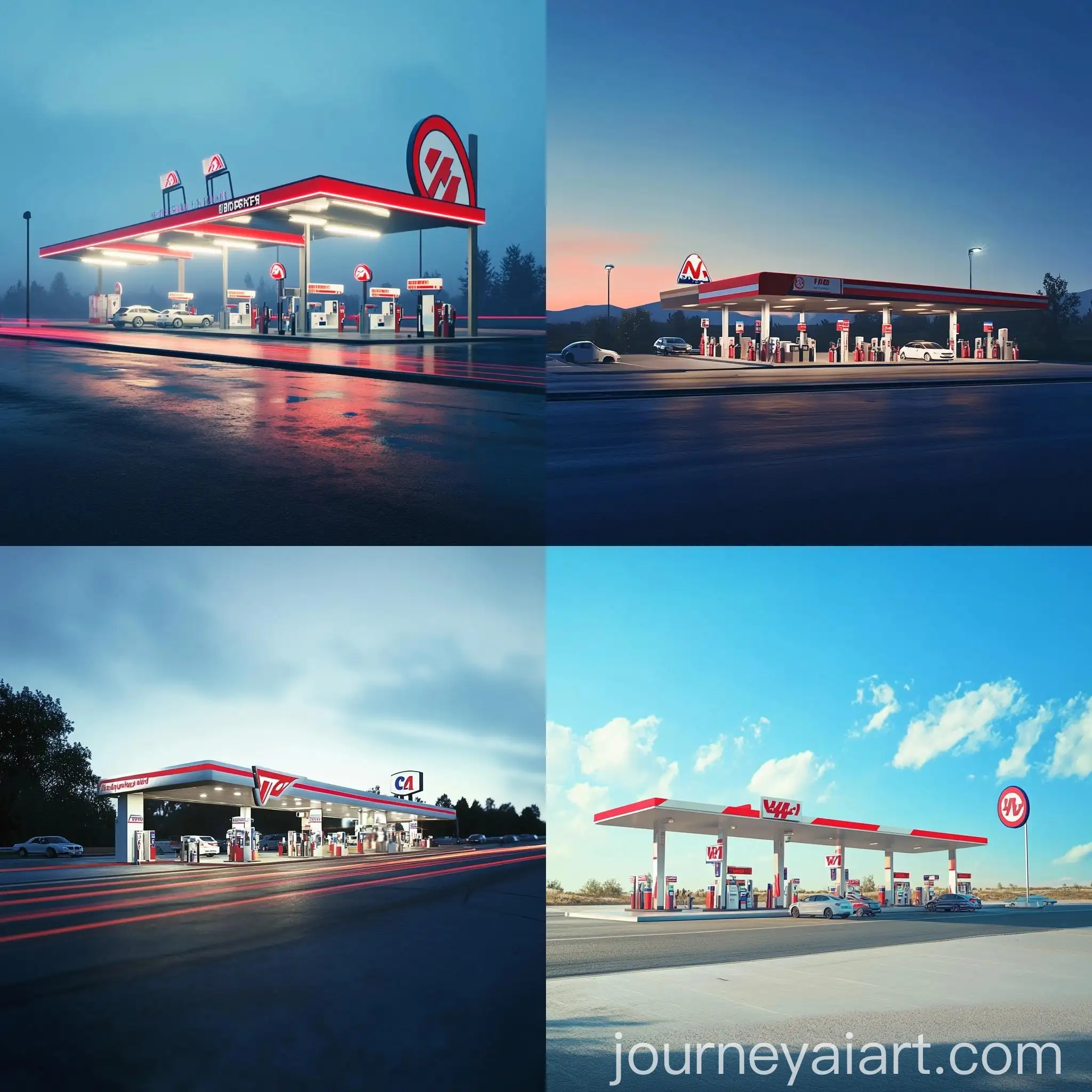 Petrol-Station-Near-Highway-with-Cars-at-Dusk