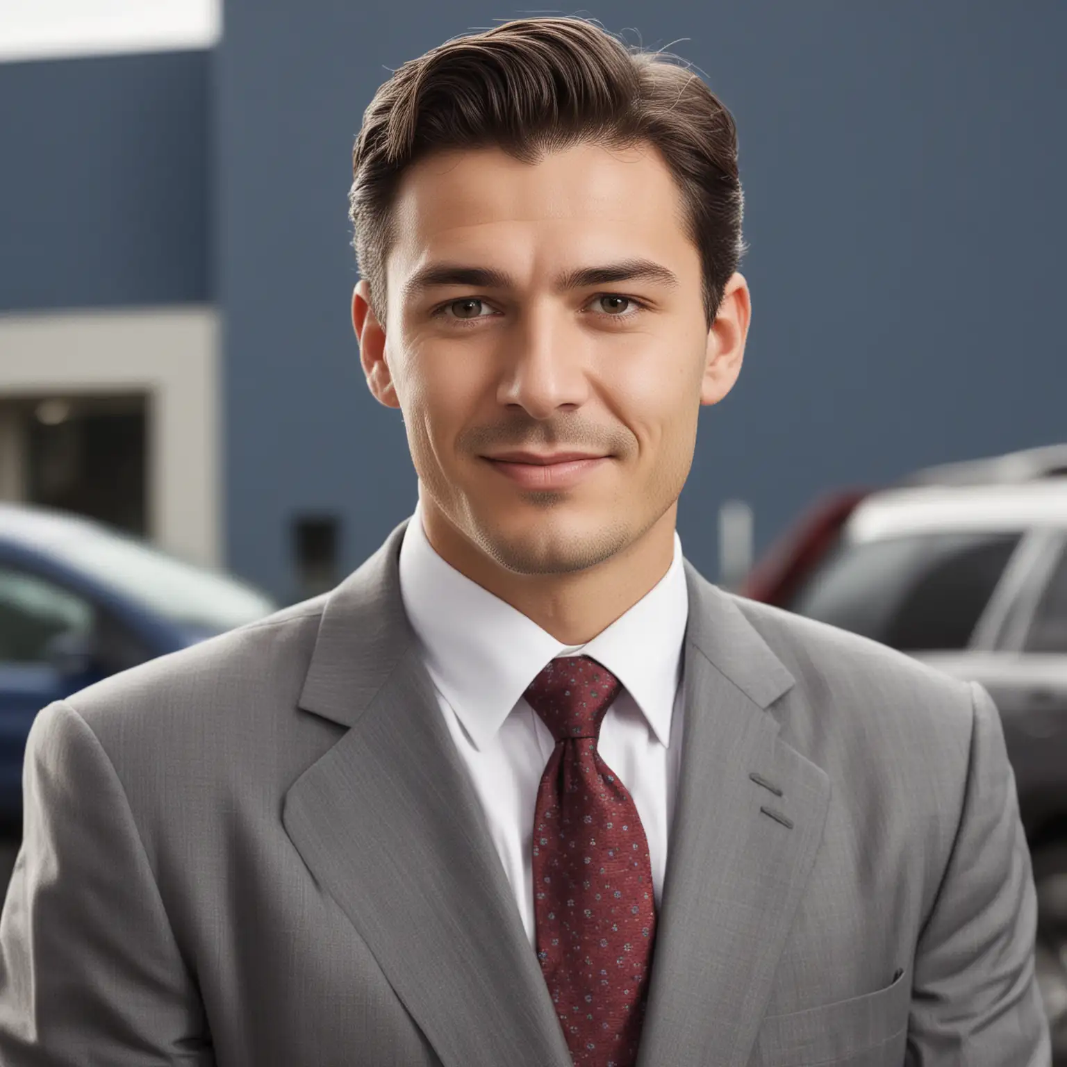 Friendly Car Salesman Smiling in Showroom