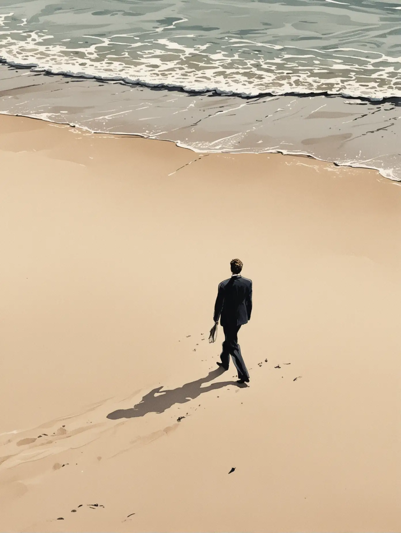 Solitary Businessman Walking on Beach at Sunset