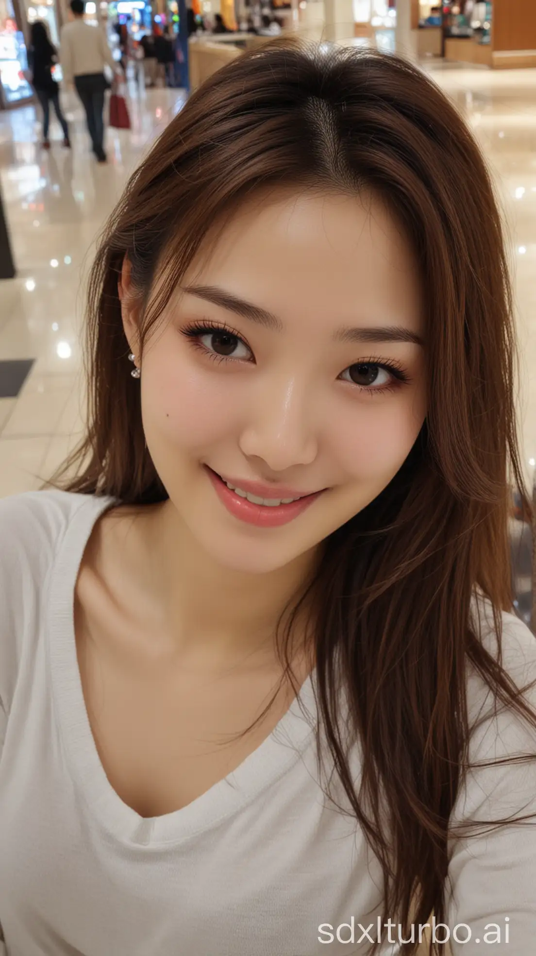 Chinese-Beauty-with-Sexy-Smile-and-Casual-Clothing-at-Night-in-Mall