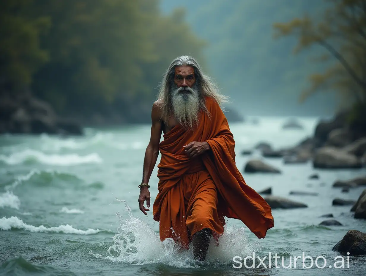 Ancient-LongHaired-Yogi-Wading-Through-Swirling-Foamy-River