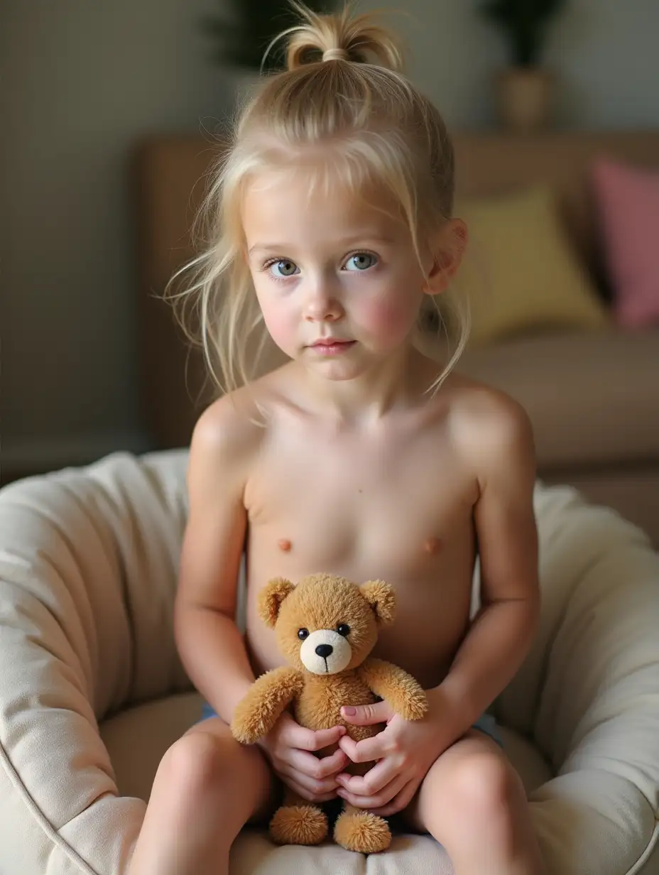 Skinny-Little-Girl-with-Sandy-Blonde-Hair-Holding-Teddy-Bear-in-Playroom