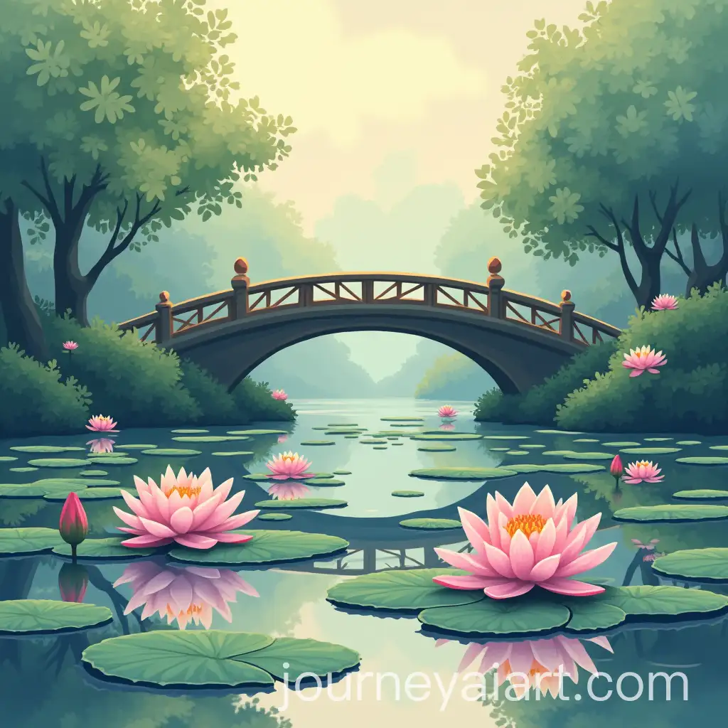 Elegant-Notebook-Logo-Inspired-by-Monets-Water-Lilies-and-Japanese-Bridge