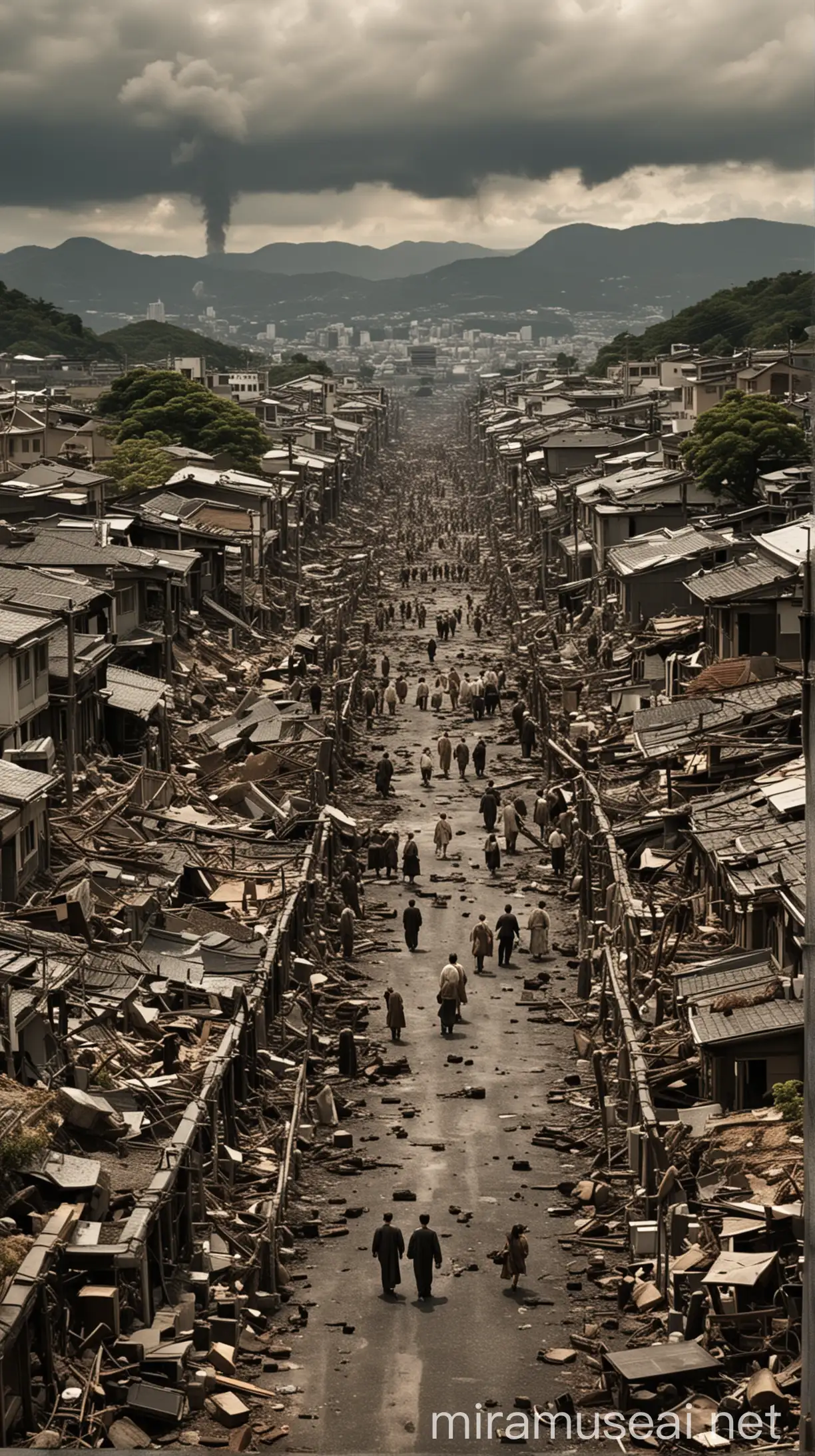 Devastation of Nagasaki PostBombing Ruins and Somber Atmosphere