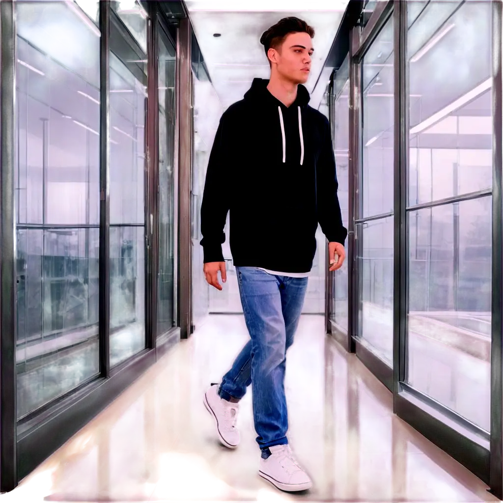 Futuristic-Office-Building-Scene-with-Young-Man-in-Casual-Attire-PNG-Image-for-HighQuality-Visuals