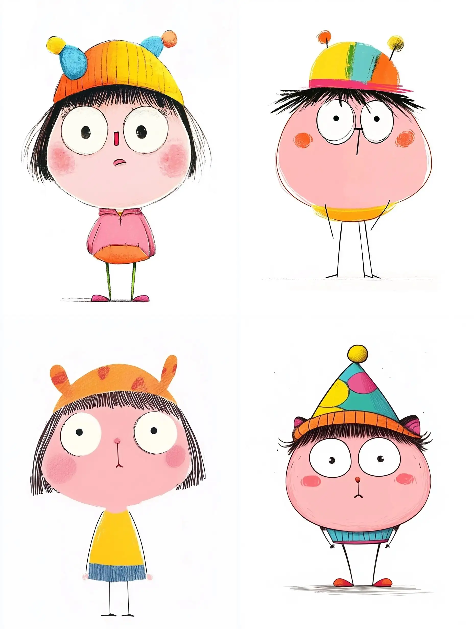 Adorable-ShortHaired-Girl-in-Colorful-Outfits-and-Whimsical-Hats