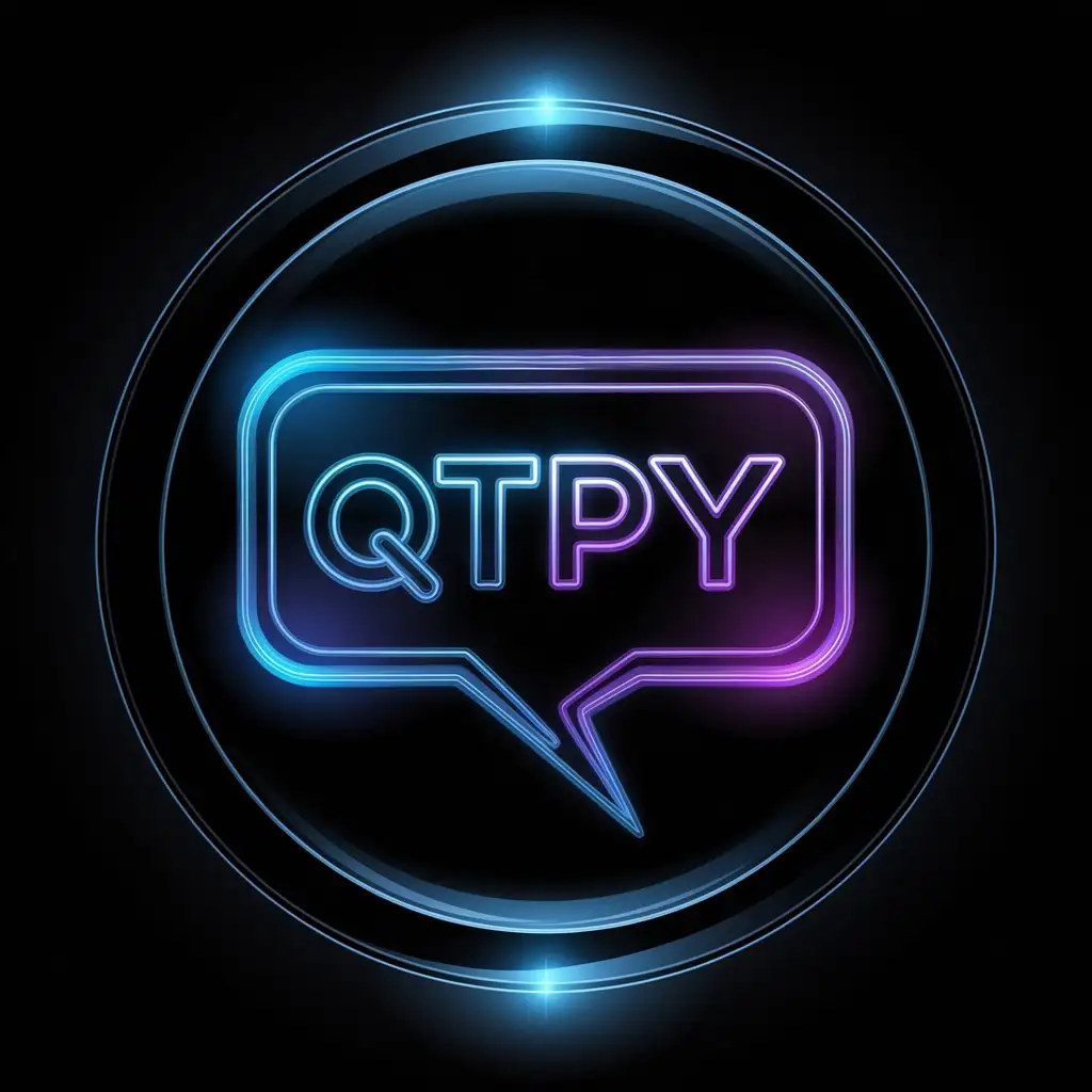 LOGO Design for QtPy Futuristic Neon Style with Dialogue Bubbles and Vibrant Blue Purple Colors