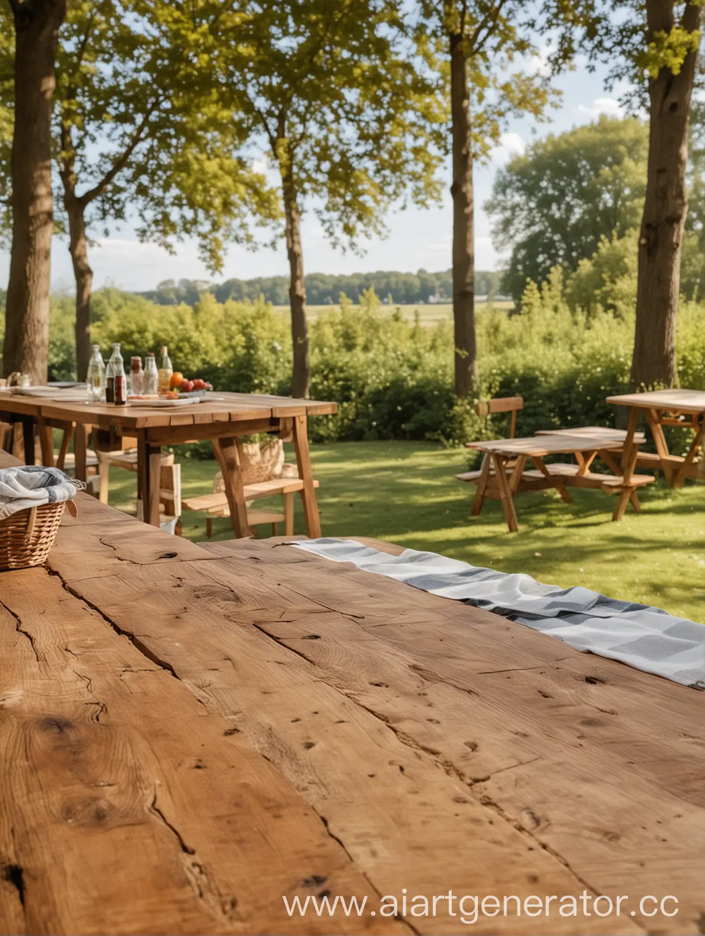 Picnic-Setting-with-Wooden-Countertop-in-Foreground