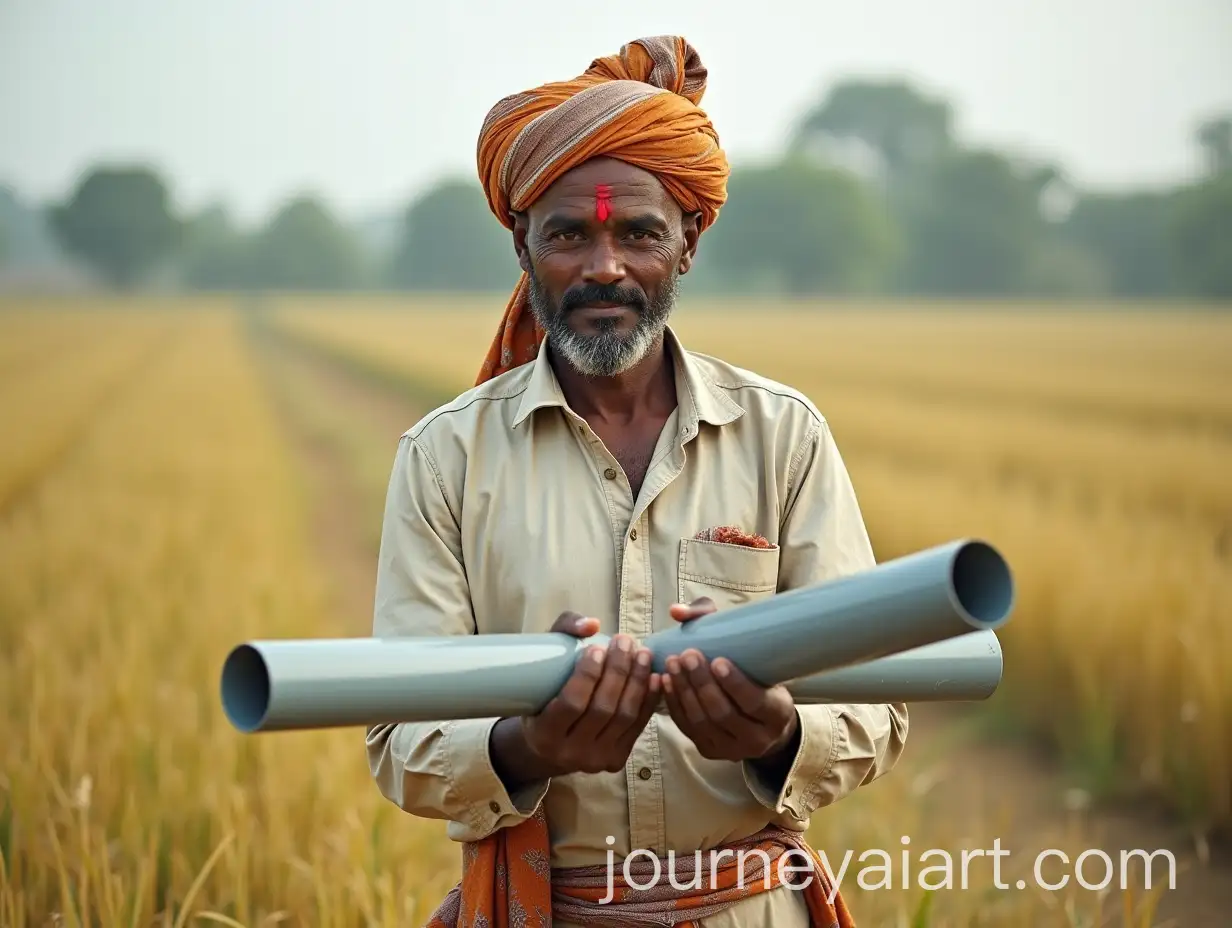 Maharashtrian-Farmer-in-Traditional-Attire-Joining-PVC-Pipes-in-Field