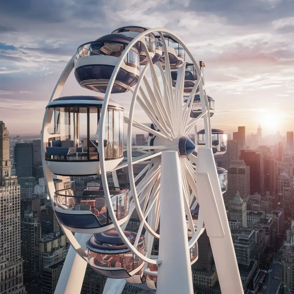 Colorful-3D-Ferris-Wheel-with-Cabins-in-Amusement-Park