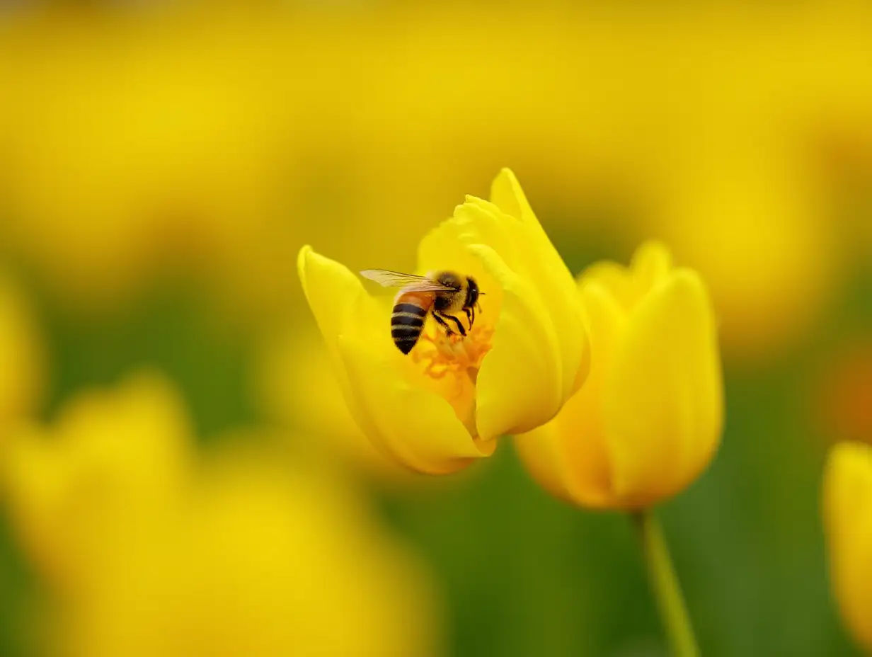 Honey-Bee-Collecting-Pollen-from-Bright-Yellow-Tulip