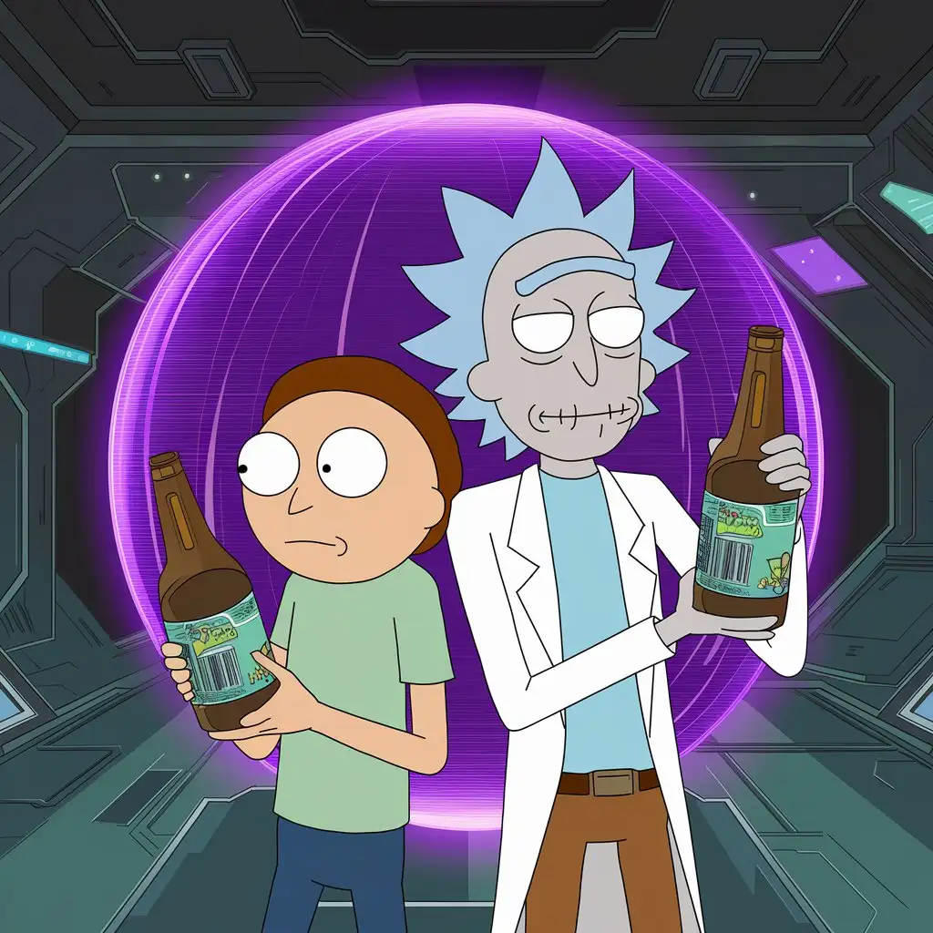 Rick-and-Morty-Holding-Bottles-in-2D-Style