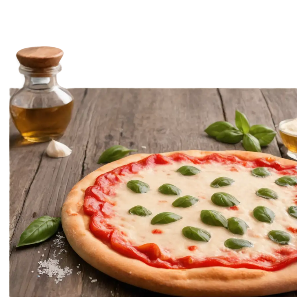 HighResolution-PNG-Image-of-a-Freshly-Baked-Margherita-Pizza-with-Rustic-Ambiance