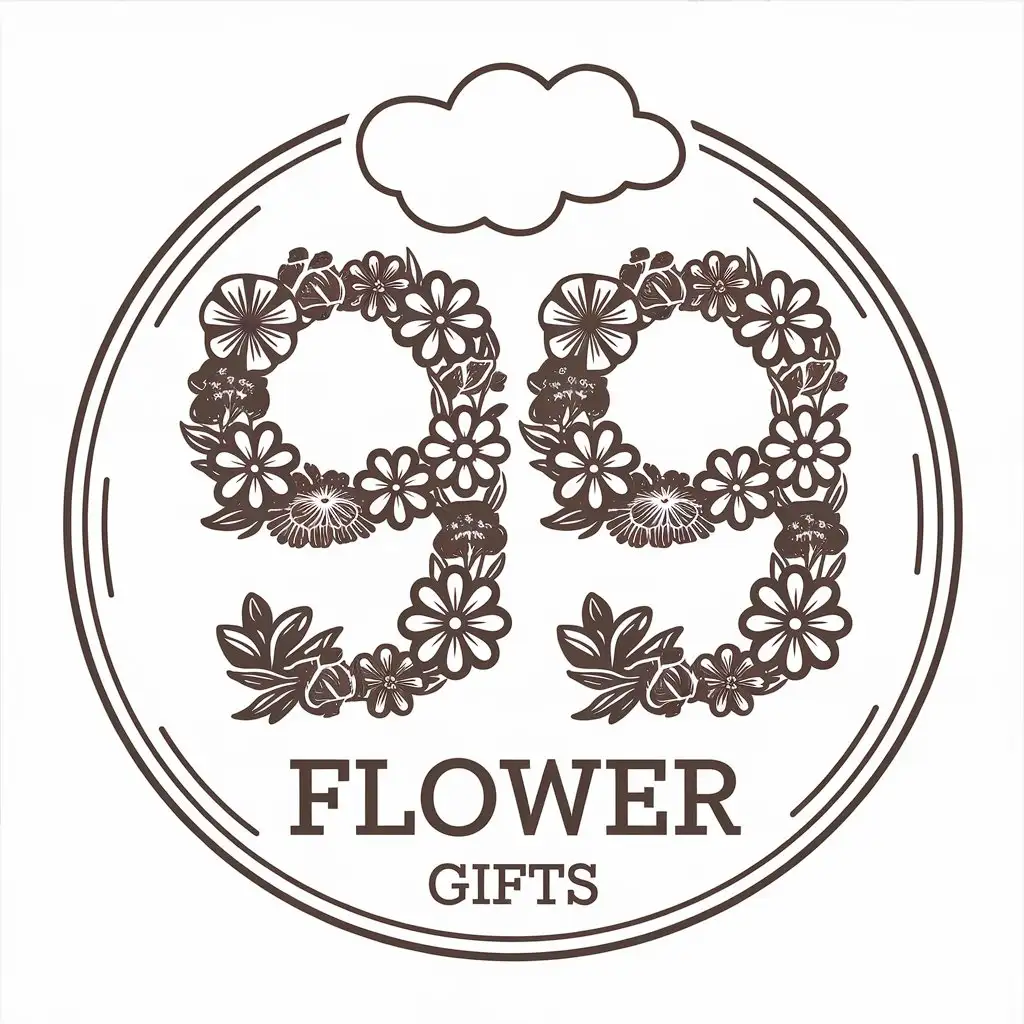 LOGO-Design-for-99-Flower-Gifts-Modern-Vector-Design-with-99-Flowers-and-Clouds