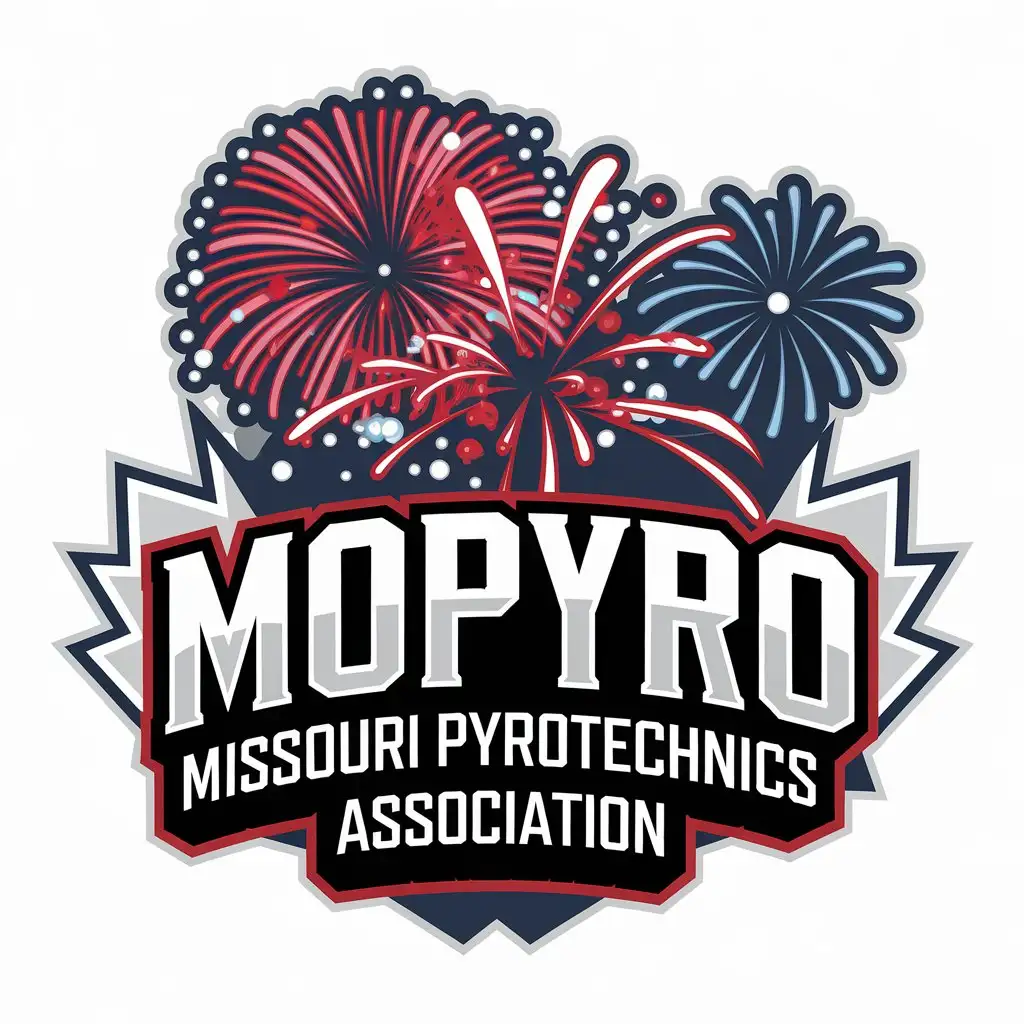 LOGO Design for MOPYRO Missouri Pyrotechnics Association with Red White Blue and Fireworks Theme