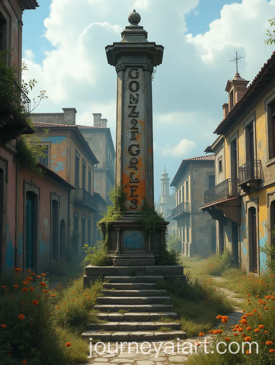Weathered-Stone-Monument-Gonzales-in-Forgotten-Town-Square