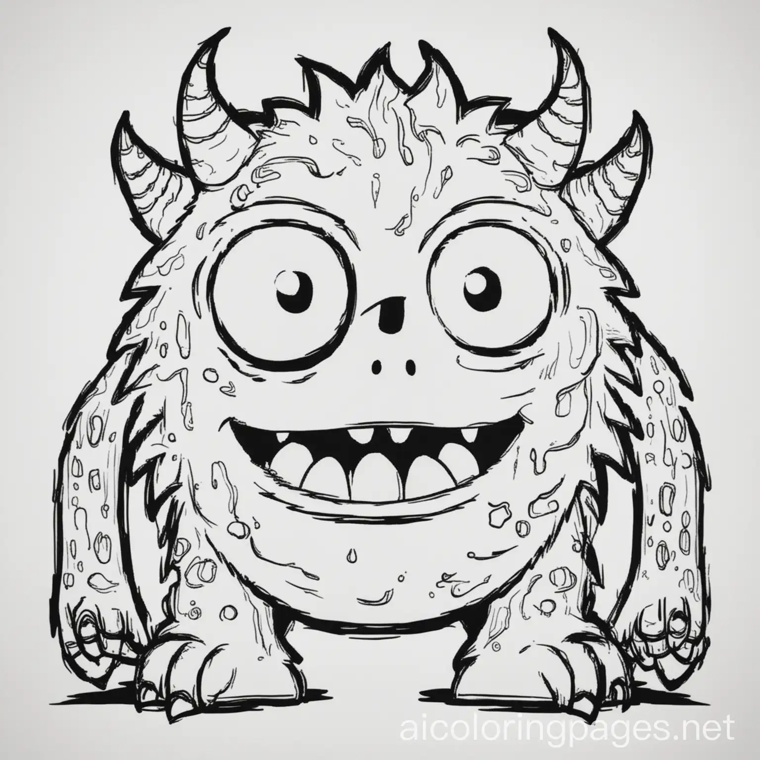 monster only coloring book page, Coloring Page, black and white, line art, white background, Simplicity, Ample White Space. The background of the coloring page is plain white to make it easy for young children to color within the lines. The outlines of all the subjects are easy to distinguish, making it simple for kids to color without too much difficulty