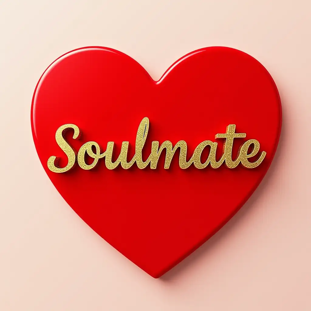 Soulmate premium matrimony Three lines Golden text art on red shiney 3d heart shape