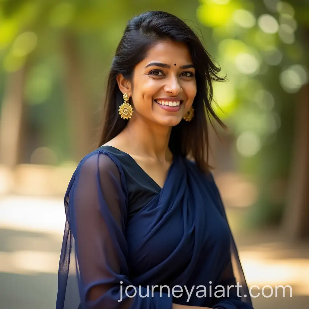 Confident-Indian-Woman-in-Navy-Blue-Saree-Portrait