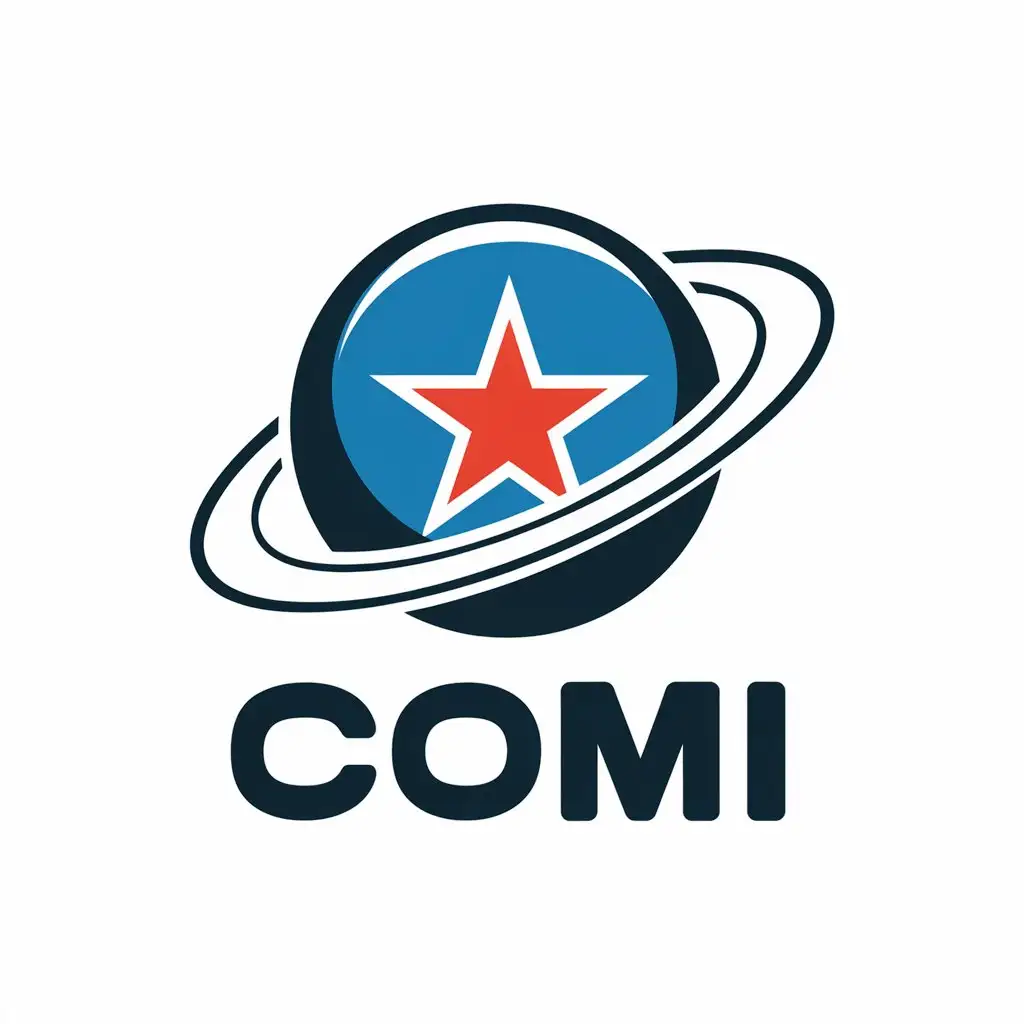 a vector logo design,with the text "Comi", main symbol:Blue planet Standard red five-pointed star Soviet style,Moderate,clear background