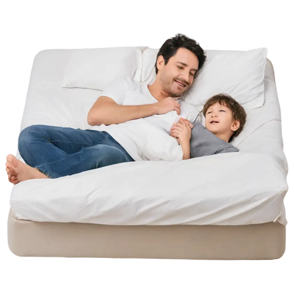 Comfortable-Bed-PNG-Image-Father-and-Son-Resting