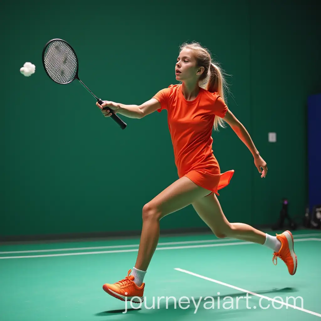 Girl-Playfully-Smashing-a-Badminton-Racket