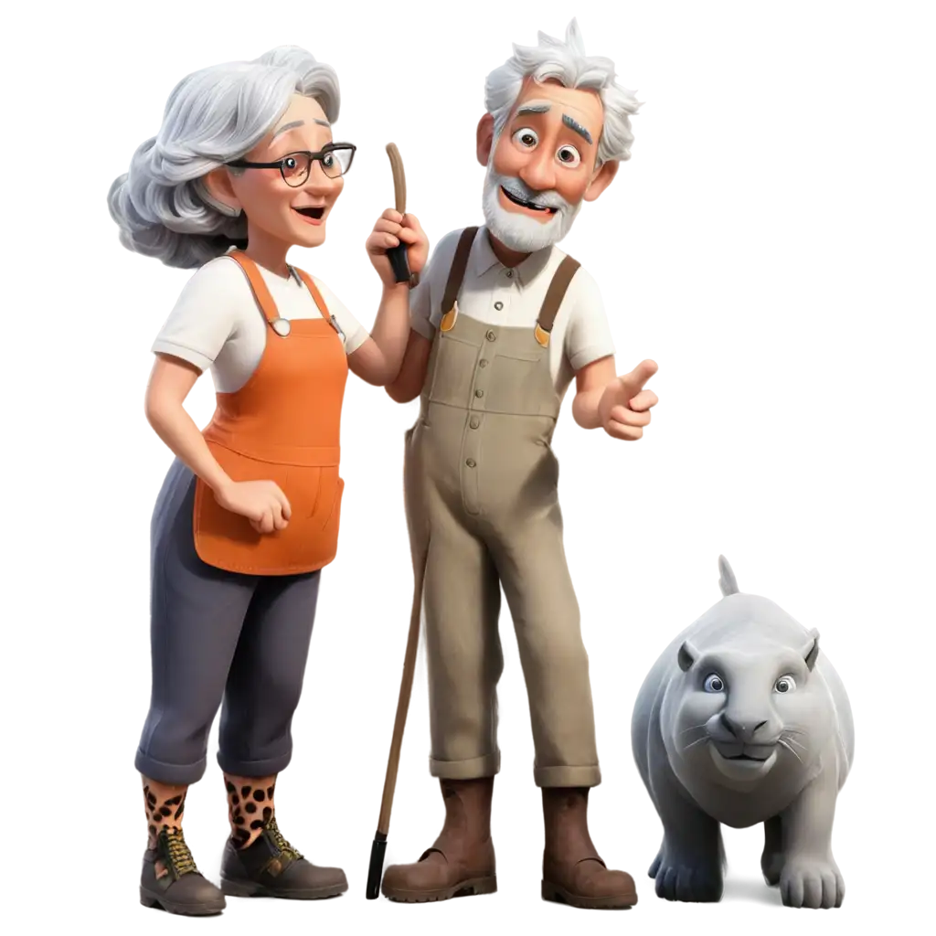 Whimsical-PNG-Image-of-an-Old-Woman-and-Man-Surrounded-by-Zoo-Animals-in-Disney-Pixar-Style