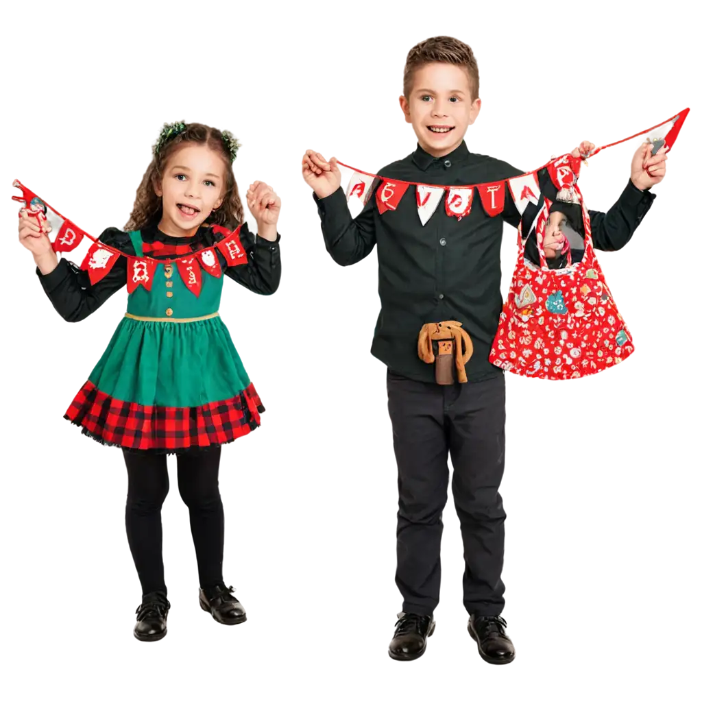 children with christmas victorian bunting