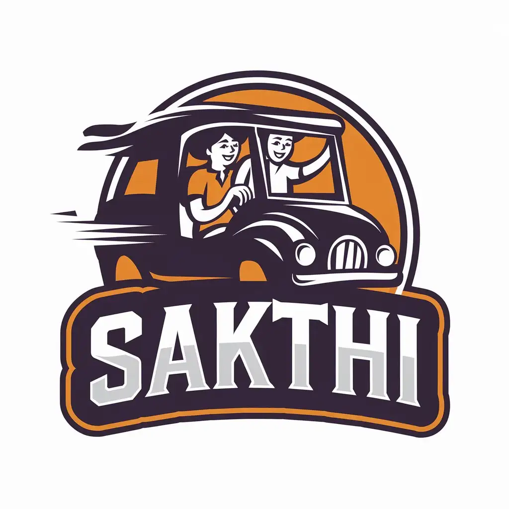 LOGO Design for Sakthi Two Persons Riding Car Happily with Travel Industry Theme