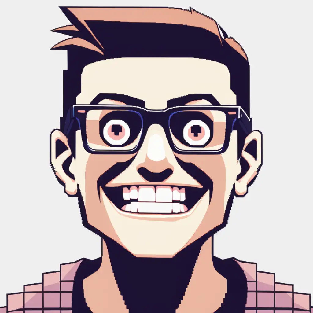 Pixelated Character with Glasses and Unique Features