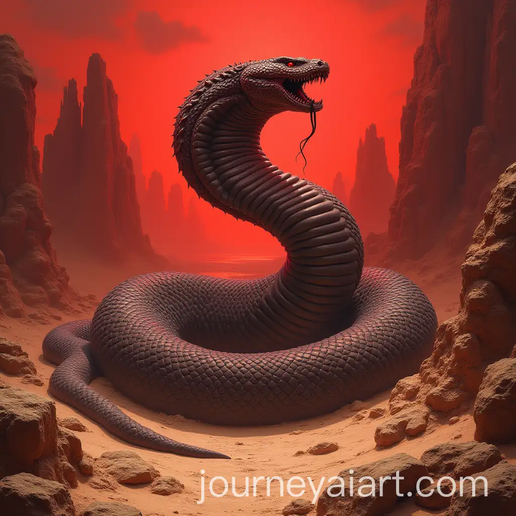 Desert-Warlord-Confronting-Giant-Snake-in-Red-Gemstone-Landscape