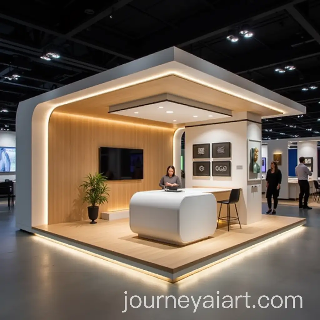 Modern-Minimalist-Exhibition-Booth-with-Futuristic-Design-and-Wood-Accents