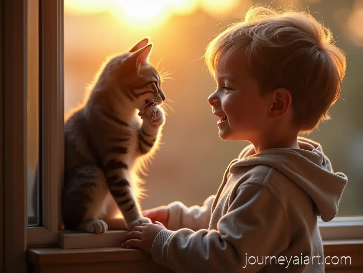 Toddler-and-Mother-Cat-Sharing-a-Gentle-Moment-in-Morning-Light
