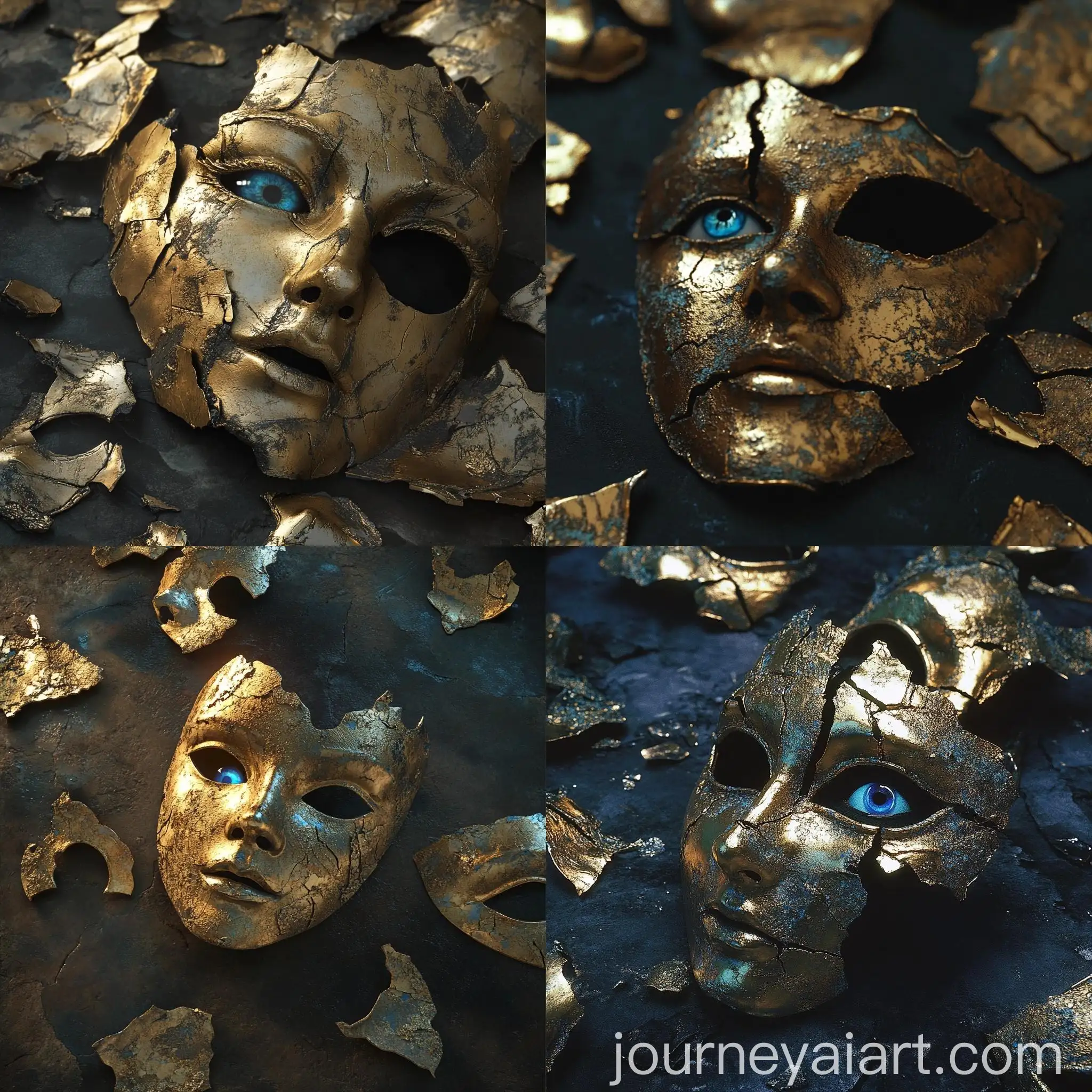 Intricately-Detailed-Antique-Gold-Mask-Fragments-on-Dark-Surface
