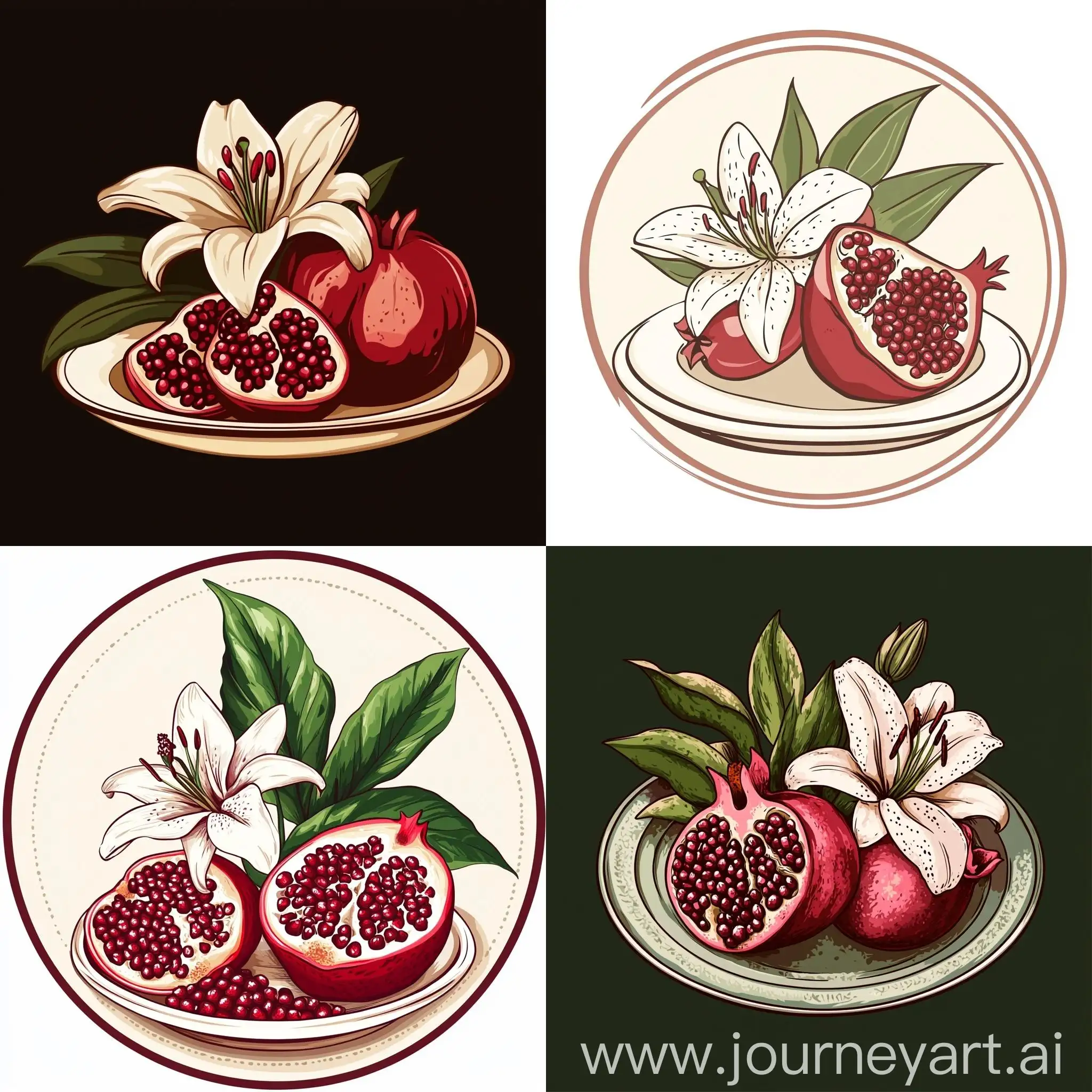 Elegant-Plate-with-Pomegranate-and-Lily-Design