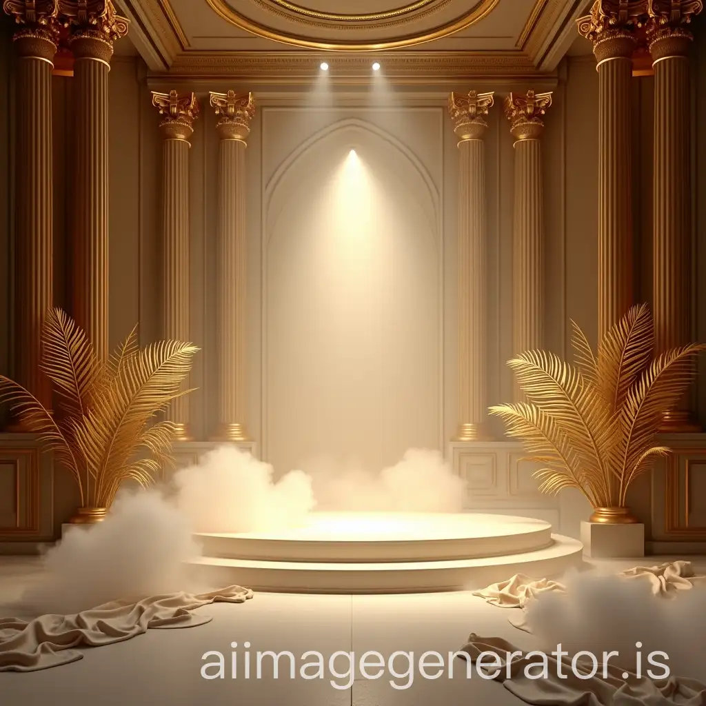 Elegant-Luxury-Stage-with-Golden-Columns-and-Ethereal-Smoke