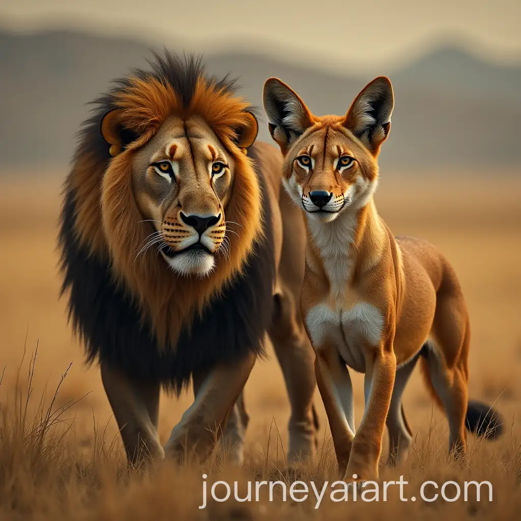 Lion-and-Jackal-in-the-Wild-Landscape